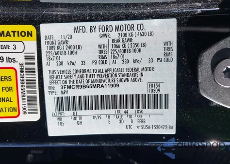 2021 Ford Bronco Sport Big Bend из США, поврежденный, VIN 3FMCR9B65MRA11909